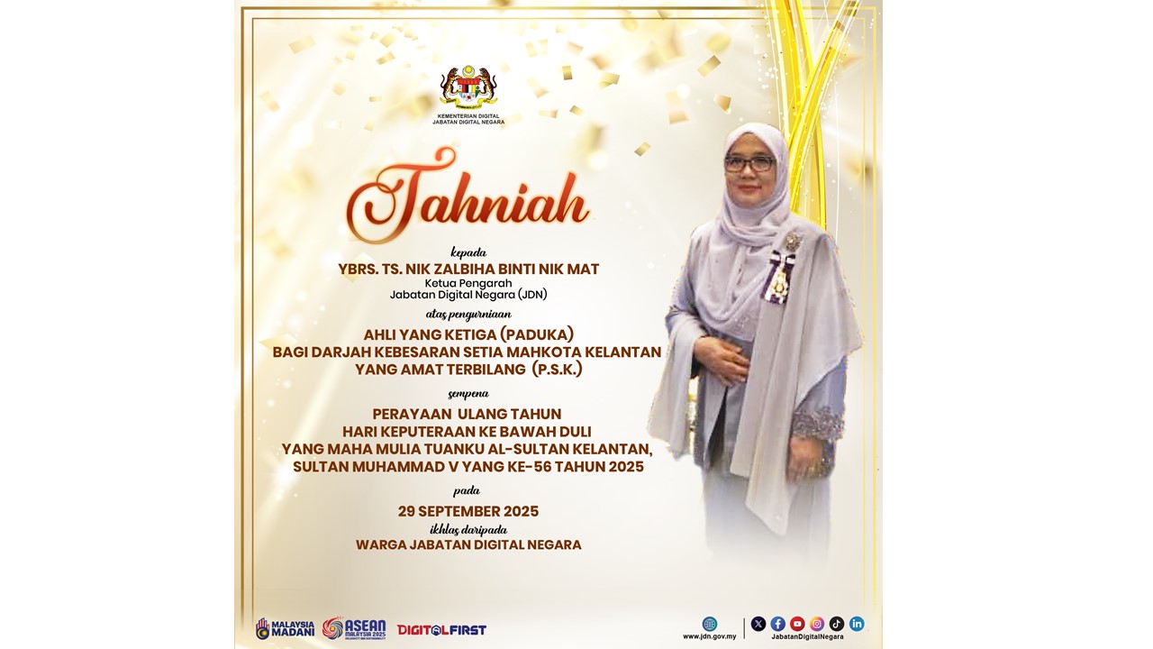 Tahniah YBRs. Ts. Nik Zalbiha Binti Nik Mat atas pengurniaan pingat Ahli Yang Ketiga (Paduka) Bagi Darjah Kebesaran Setia Mahkota Kelantan Yang Amat Terbilang (P.S.K.)